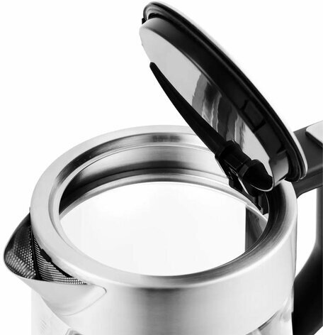 Чайник KITFORT КТ-648, 1 л, 2200 Вт, закрытый нагревательный элемент, ТЕРМОРЕГУЛЯТОР, стекло, серебристый