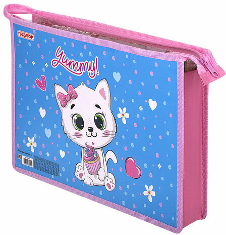 Папка для тетрадей ПИФАГОР А4, 1 отделение, картон/пластик, на молнии, "Yummy Cupcake", 271442