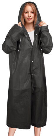 Дождевик плащ черный на кнопках, EVA, многоразовый прочный, чехол в комплекте, универсальный размер, SHAMAANI (ШАМААНИ), 610932