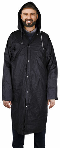 Дождевик плащ черный на кнопках, EVA, многоразовый прочный, чехол в комплекте, универсальный размер, SHAMAANI (ШАМААНИ), 610932