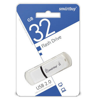 Флеш-диск 32 GB, SMARTBUY Paean, USB 2.0, белый, SB32GBPN-W