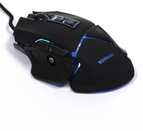 Мышь проводная игровая SONNEN Q10, 7 кнопок, 6400 dpi, LED-подсветка, черная, 513522