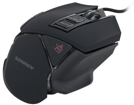 Мышь проводная игровая SONNEN Q10, 7 кнопок, 6400 dpi, LED-подсветка, черная, 513522