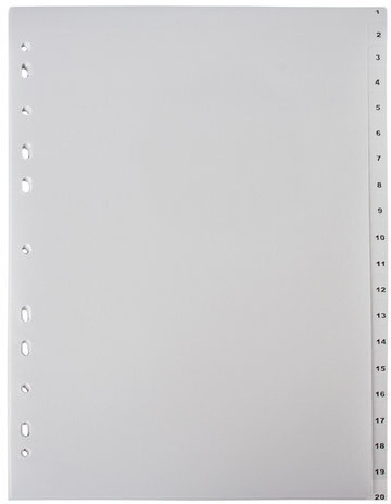 Разделитель пластиковый ОФИСМАГ, А4, 20 листов, цифровой 1-20, оглавление, серый, РОССИЯ, 225604