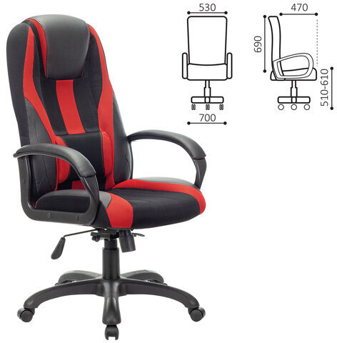 Кресло компьютерное BRABIX PREMIUM "Rapid GM-102", НАГРУЗКА 180 кг, экокожа/ткань, черное/красное, 532107