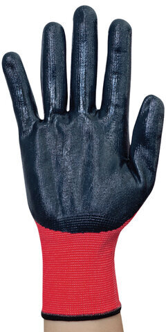 Перчатки полиэфирные ОИЛРЕЗИСТ маслобензостойкие 1 пара, 15 класс, 42-44 г, размер 9, покрытие - облив НИТРИЛОВОЕ, прочные, тактильные, СВС, nl13nt крас/чер