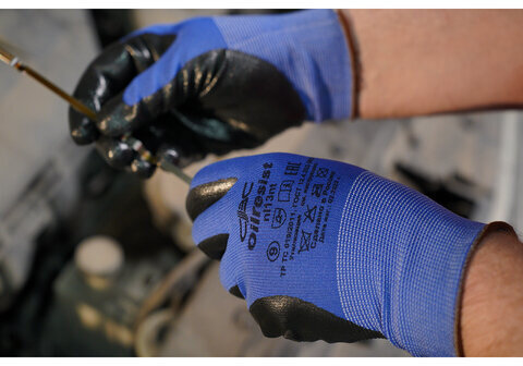 Перчатки полиэфирные ОИЛРЕЗИСТ маслобензостойкие 1 пара, 15 класс, 42-44 г, размер 9, покрытие - облив НИТРИЛОВОЕ, прочные, тактильные, СВС, nl13nt крас/чер