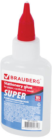 Клей канцелярский BRAUBERG-СУПЕР (для бумаги, картона, дерева), 85 г, 228419