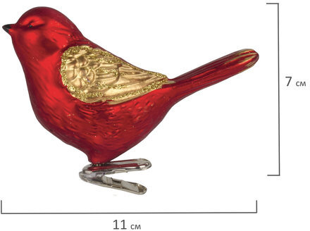 Украшения елочные ЗОЛОТАЯ СКАЗКА "Птичка", НАБОР 2 шт., пластик, 11 см, цвет красный с золотыми крыльями, 590893