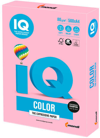 Бумага цветная IQ color, А4, 80 г/м2, 500 л., пастель, розовый фламинго, OPI74