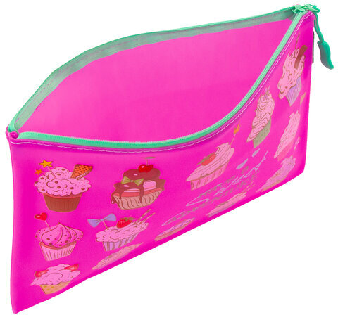 Папка для тетрадей A5 BRAUBERG, мягкий, водонепроницаемая молния, "Cupcakes", 25х20 см, 229260