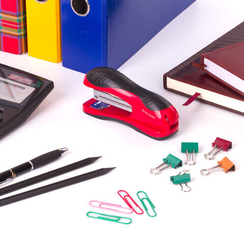 Степлер №24/6, 26/6 BRAUBERG "JET", до 25 листов, эргономичный, красно-черный, 229688