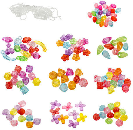 Набор BEADS SET для творчества, рукоделия и создания украшений, 200 бусин, 10 видов, прозрачные, нить, BRAUBERG KIDS, 664694