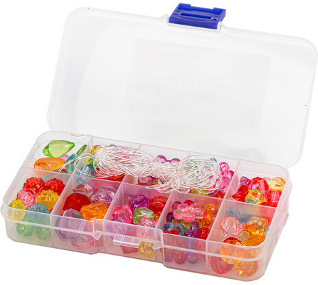 Набор BEADS SET для творчества, рукоделия и создания украшений, 200 бусин, 10 видов, прозрачные, нить, BRAUBERG KIDS, 664694