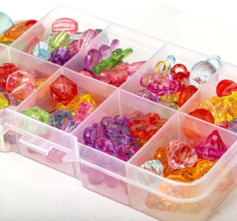 Набор BEADS SET для творчества, рукоделия и создания украшений, 200 бусин, 10 видов, прозрачные, нить, BRAUBERG KIDS, 664694