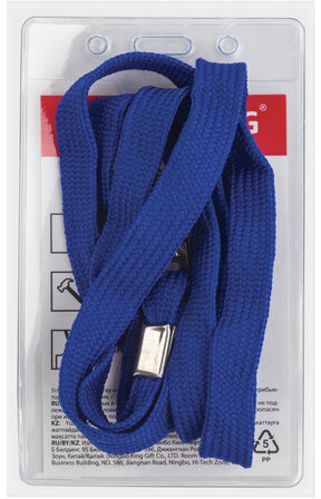 Бейдж вертикальный (90х60 мм), на синей ленте 45 см, BRAUBERG, 235698