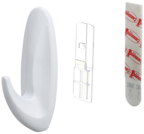 Крючки самоклеящиеся COMMAND, КОМПЛЕКТ 2 шт., легкоудаляемые, средние, белые, до 1,35 кг, 17081