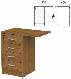 Тумба приставная "Арго", 730х450х760 мм, 4 ящика, замок, орех (КОМПЛЕКТ)