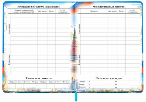 Дневник 1-11 класс 48 л., кожзам (твердая с поролоном), печать, цветной блок, BRAUBERG, "Россия", 106954