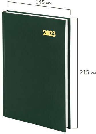 Ежедневник датированный на 2023 (145х215 мм), А5, STAFF, обложка бумвинил, зеленый, 114190
