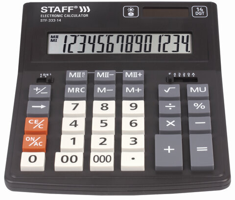 Калькулятор настольный STAFF PLUS STF-333 (200x154 мм), 14 разрядов, двойное питание, 250416