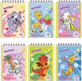 Блокнот МАЛЫЙ ФОРМАТ (75х105 мм) А7, 40 л., гребень, картон, клетка, ЮНЛАНДИЯ, "МУЛЬТЯШКИ", 129860