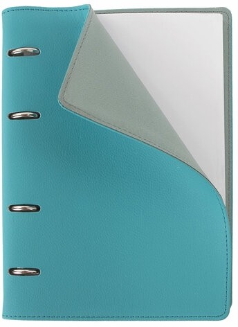 Тетрадь на кольцах А5 (180х220 мм), 120 листов, под кожу, BRAUBERG "Joy", бирюзовый/серо-голубой, 129993