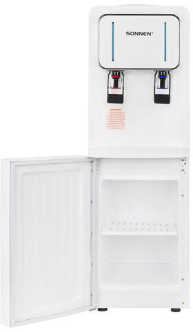 Кулер для воды SONNEN FSE-02Wc, напольный, НАГРЕВ/ОХЛАЖДЕНИЕ ЭЛЕКТРОННОЕ, шкаф, 2 крана, белый, 456167