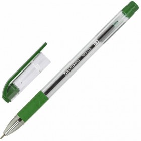 Ручка шариковая масляная с грипом BRAUBERG "Max-Oil", ЗЕЛЕНАЯ, игольчатый узел 0,7 мм, линия письма 0,35 мм, 142144