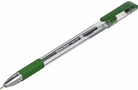 Ручка шариковая масляная с грипом BRAUBERG "Max-Oil", ЗЕЛЕНАЯ, игольчатый узел 0,7 мм, линия письма 0,35 мм, 142144