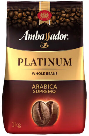 Кофе в зернах AMBASSADOR "Platinum", 100% арабика, 1 кг, вакуумная упаковка