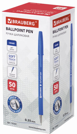 Ручка шариковая BRAUBERG "Capital-X", СИНЯЯ, корпус soft-touch синий, узел 0,7 мм, линия письма 0,35 мм, 143341, BP253
