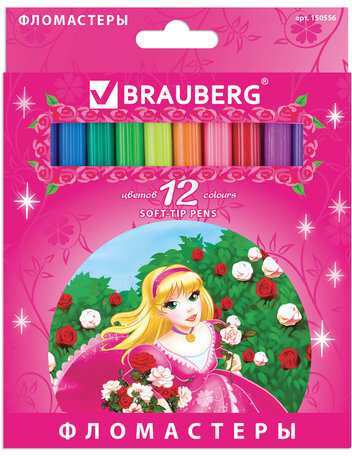 Фломастеры BRAUBERG "Rose Angel", 12 цветов, вентилируемый колпачок, картонная упаковка, увеличенный срок службы, 150556