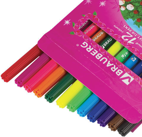 Фломастеры BRAUBERG "Rose Angel", 12 цветов, вентилируемый колпачок, картонная упаковка, увеличенный срок службы, 150556