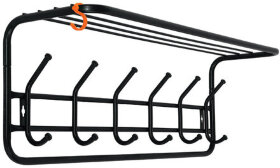 Вешалка настенная с полкой &quot;ВСП7&quot;, 265х725х220 мм, 6 крючков, металл, черная, ВСП 7 Ч