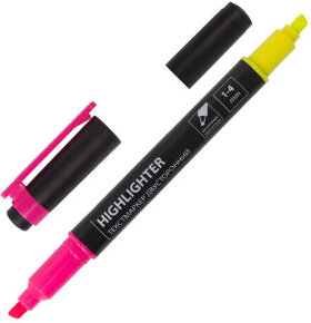 Текстовыделитель двусторонний BRAUBERG, ЖЕЛТЫЙ/РОЗОВЫЙ, линия 1-4 мм, 150840