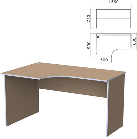 Стол письменный эргономичный "Бюджет", 1360х900х740 мм, левый, орех онтарио, 402662-160