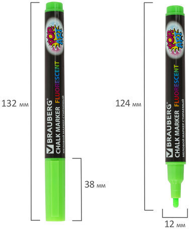 Маркер меловой "POP-ART" ЗЕЛЕНЫЙ, 3,5 мм, стираемый, для гладких поверхностей, BRAUBERG, 151524