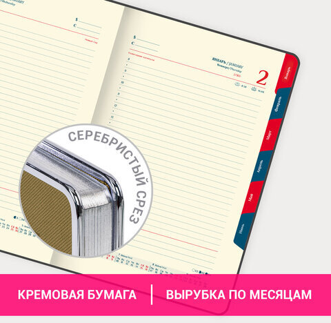 Ежедневник датированный 2025 А5 148х218 мм GALANT "Infinity Silver", под кожу, бежевый, 115725