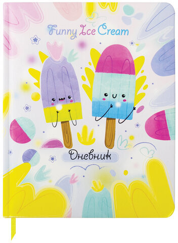 Дневник 1-4 класс 48 л., кожзам (твердая с поролоном), печать, наклейки, ЮНЛАНДИЯ, "Мороженки", 106219