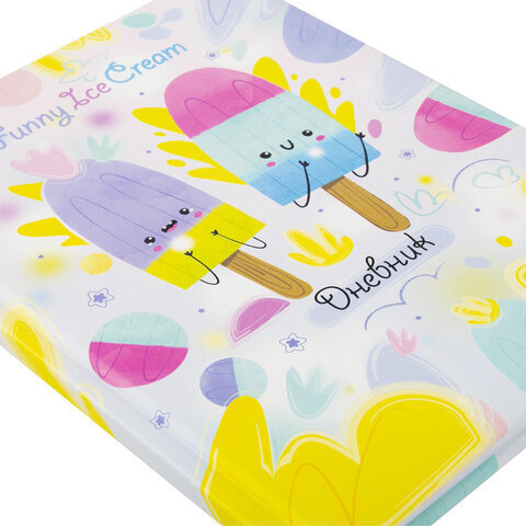 Дневник 1-4 класс 48 л., кожзам (твердая с поролоном), печать, наклейки, ЮНЛАНДИЯ, "Мороженки", 106219