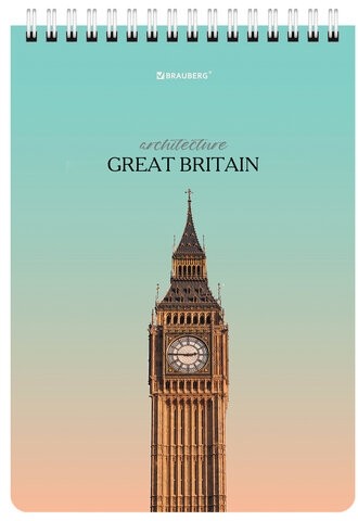 Блокнот А5 (146х206 мм), 80 л., гребень, картон, жесткая подложка, клетка, BRAUBERG, "Архитектура", 114382