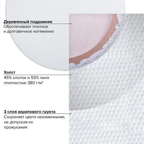 Холст на подрамнике BRAUBERG ART CLASSIC, 40см, грунт, круг, 45%хлоп., 55%лен, среднее зерно, 190648