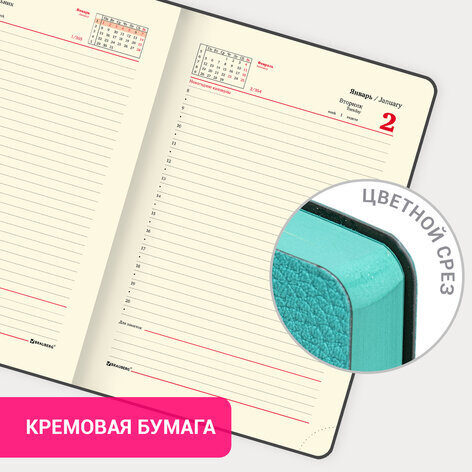 Ежедневник датированный 2024 А5 138x213 мм BRAUBERG "Stylish", под кожу, гибкий, бирюзовый, 114893