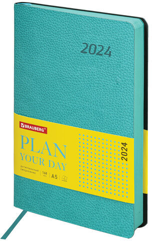 Ежедневник датированный 2024 А5 138x213 мм BRAUBERG "Stylish", под кожу, гибкий, бирюзовый, 114893