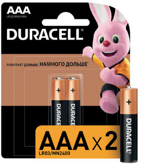Батарейки КОМПЛЕКТ 2 шт., DURACELL Basic, AAA (LR03, 24А), алкалиновые, мизинчиковые, блистер