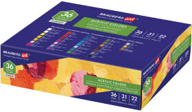 Краски акриловые художественные, НАБОР 36 штук, 31 цвет, в тубах по 22 мл, BRAUBERG ART CLASSIC, 192245