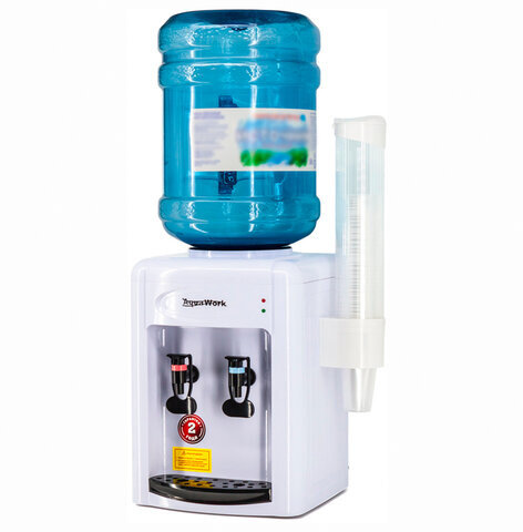 Кулер-водонагреватель БЕЗ ОХЛАЖДЕНИЯ, AQUA WORK 0.7-TKR, настольный, 2 крана, белый/черный, 24608