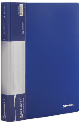 Папка 80 вкладышей BRAUBERG стандарт, синяя, 0,9 мм, 221607