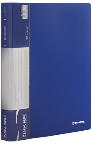 Папка 80 вкладышей BRAUBERG стандарт, синяя, 0,9 мм, 221607